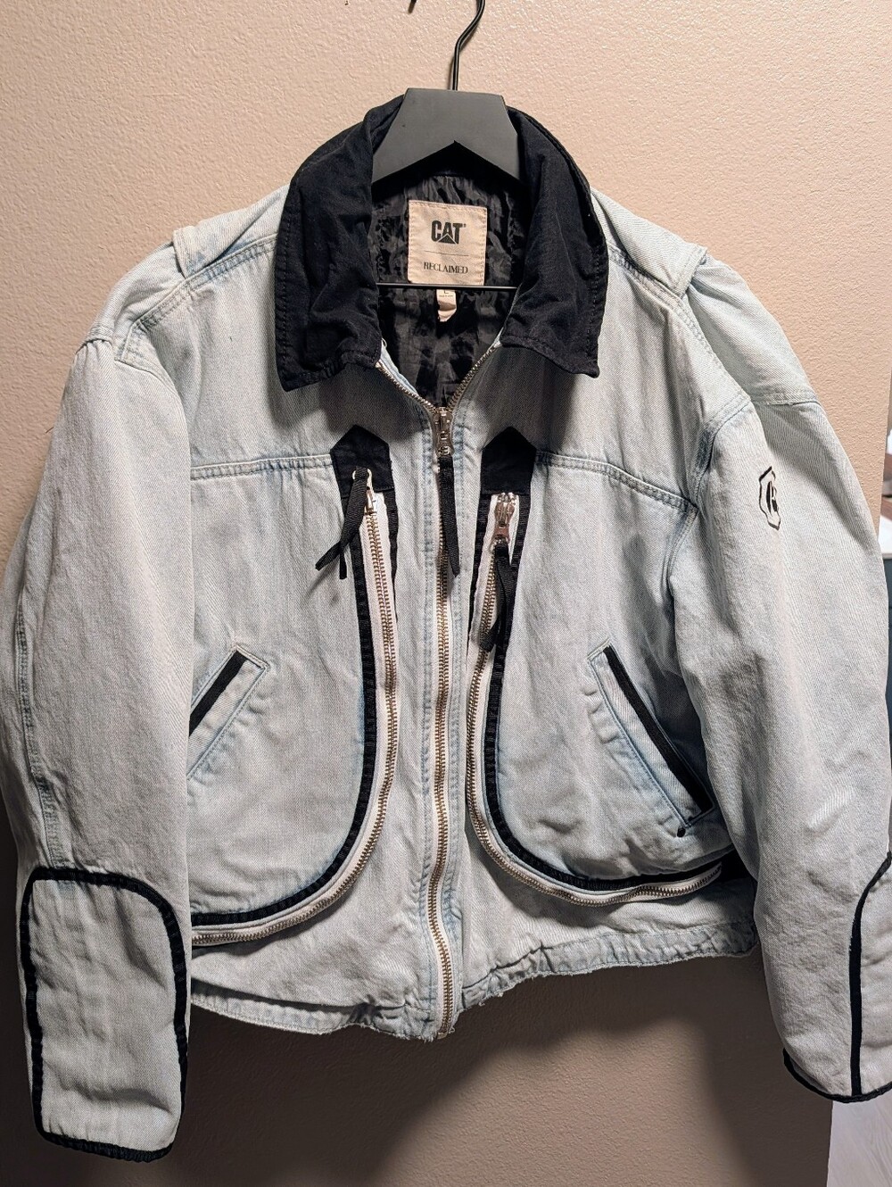 Limited Release Reclaimed x CAT Light Blue Denim Jacket Urban Streetwear Size L